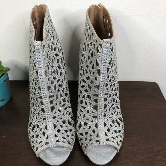 NEW Zigi Soho Drift Caged Peep Toe Ankle Bootie Rhinestone Glitter Heels Size 8 - Picture 3 of 11